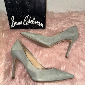 SAM EDELMAN Hazel Pointed Toe Pump Seafoam Suede  Womens High Heels 8.5 wide